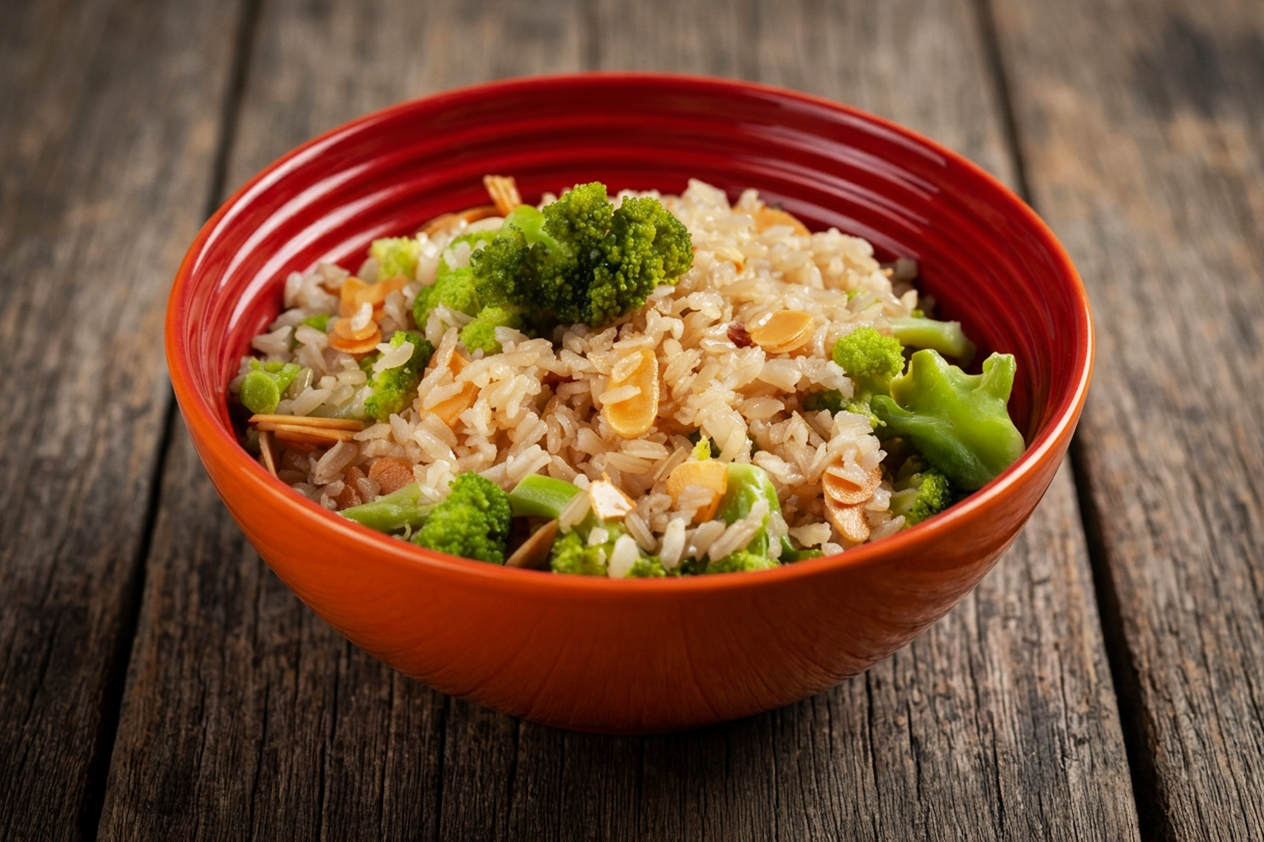Arroz integral com brócolis e lascas de amêndoas congelado 130g