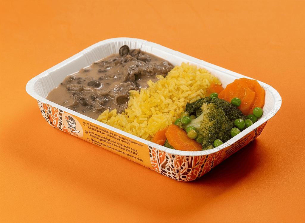 Filé Mignon em tiras com molho de shimeji, arroz jasmine e legumes
