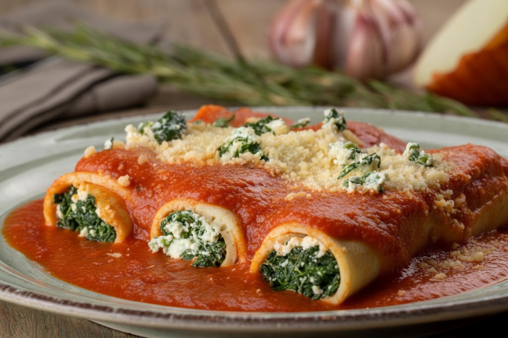 Panqueca integral de ricota com espinafre e nozes ao molho pomodoro e parmesão ralado 400g